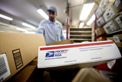 FILE - In this Thursday, Feb. 7, 2013, file photo, packages wait to be sorted in a Post Office as U.S. Postal Service letter carrier Michael McDonald, gathers mail to load into his truck before making his delivery run, in Atlanta. The financially struggling U.S. Postal Service said Wednesday, Aug. 14, 2013 it is revamping its priority mail program as part of its efforts to raise revenue and drive new growth in its package delivery business. (AP Photo/David Goldman, File)