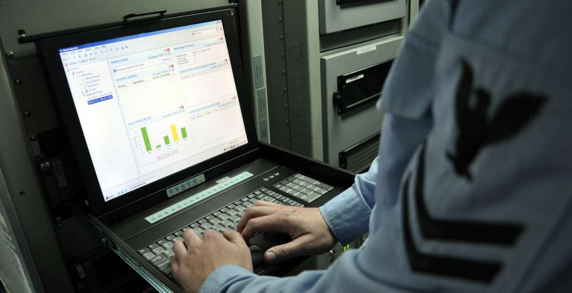 090310-D-5972N-009
SAN DIEGO, Calif. (March 10, 2009) Information Systems Technician 2nd Class Ryan Allshouse uses the intrusion detection system to monitor unclassified network activity from the automated data processing workspace aboard the aircraft carrier USS Ronald Reagan (CVN 76). IDS is part of the integrated shipboard network system and serves as an important computer network defense enabler protecting the unclassified shipboard network from cyber attack.  (U.S. Navy photo by Rick Naystatt/Released)