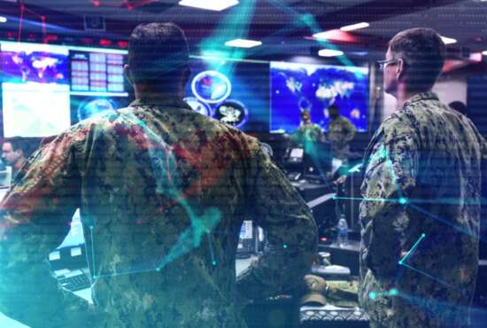 Graphic highlighting watch floor of the U.S. Navy. Fleet Cyber Command