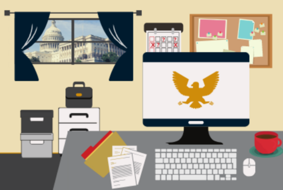 A visual representation of a telework desk.