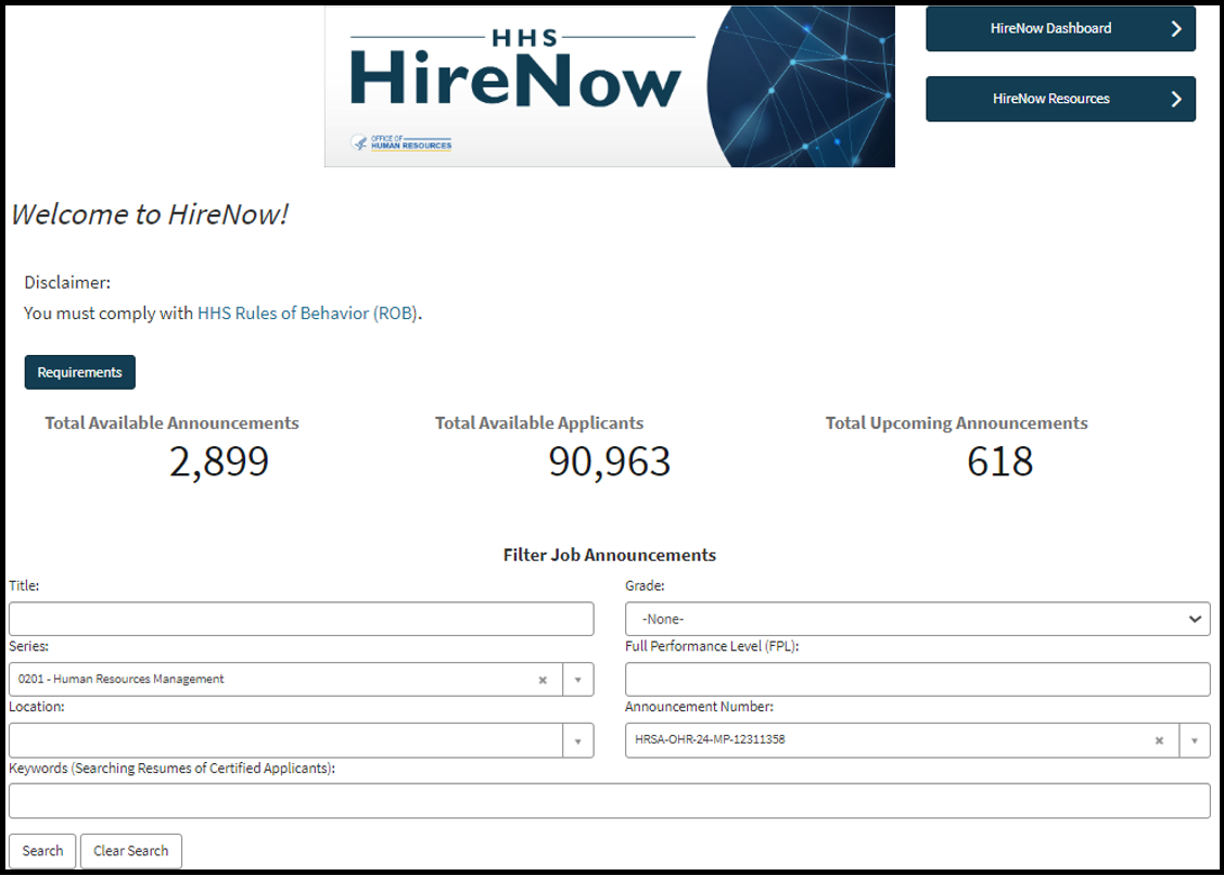 Image of HHS HireNow platform